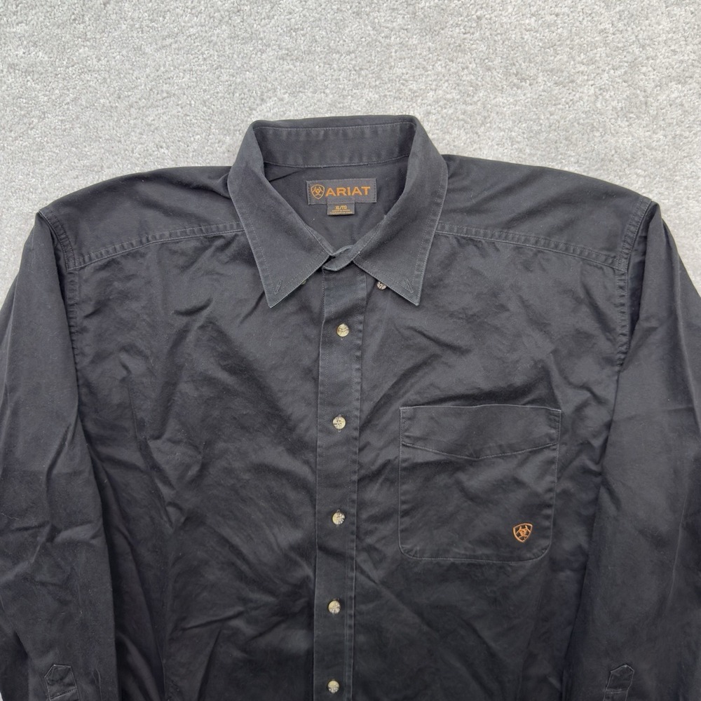 Ariat Men's XL Black Cotton Twill Western Work Shirt Long Sleeve Logo Button Up - Picture 4 of 8